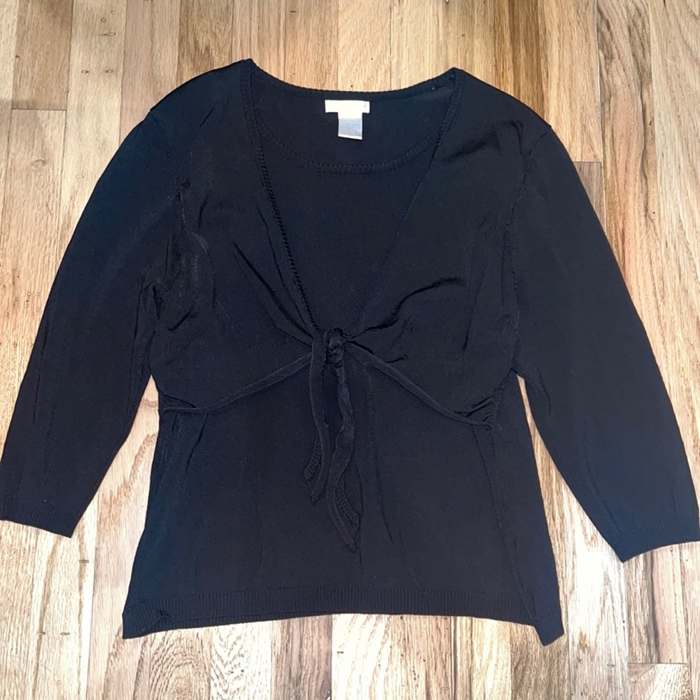 WORTHINGTON | Black Rayon/Nylon Comfy Tie-Front Top | Size XL